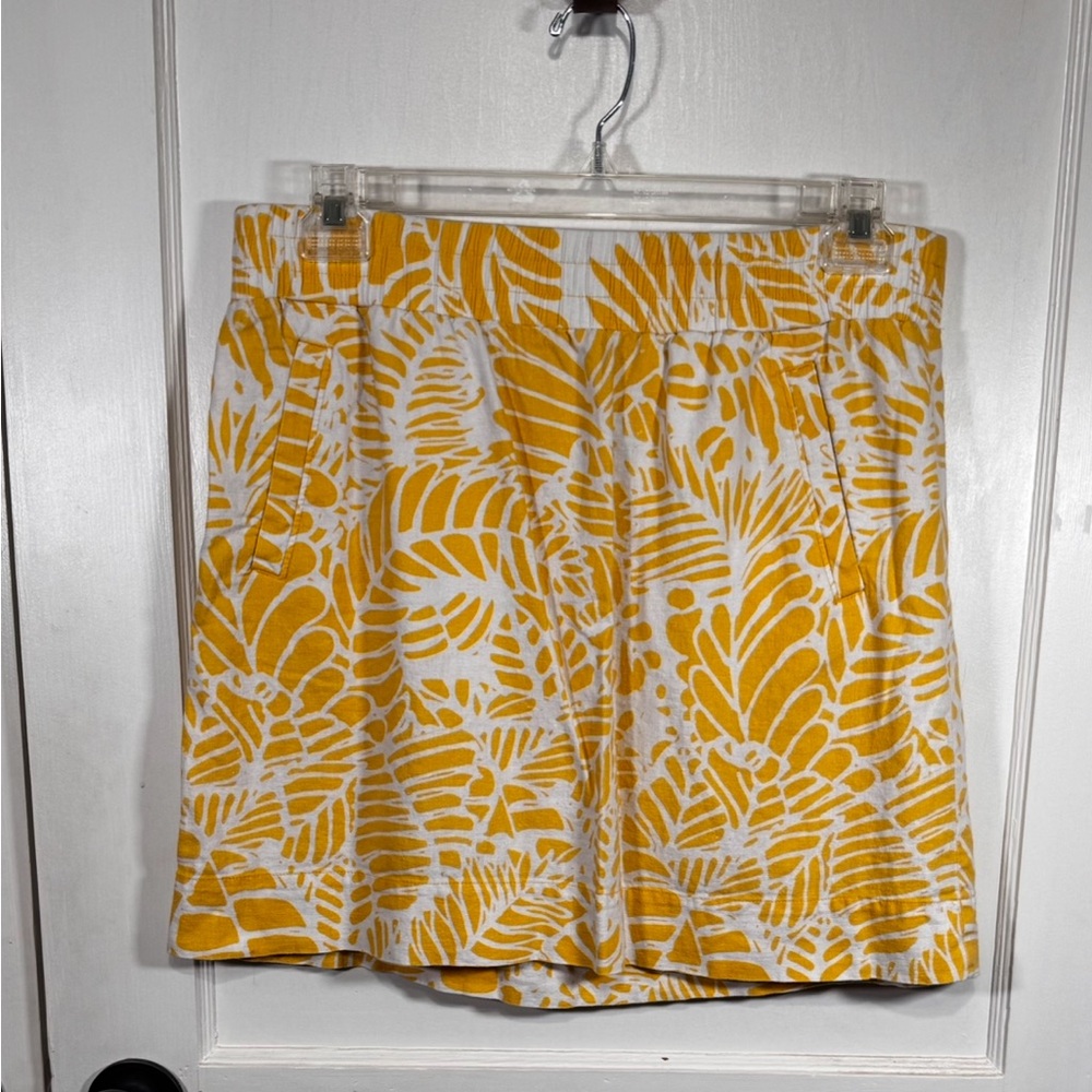 Women's Yellow Leaf-Print Pull-On Skirt